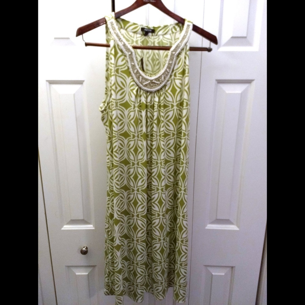Green & White Print Dress